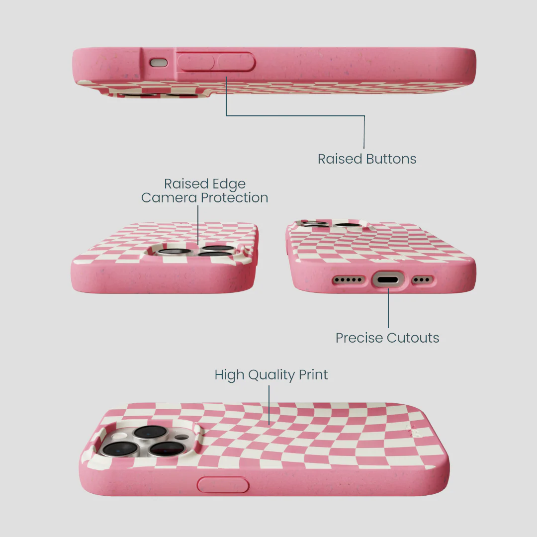 Bubblegum Pink Warped Checkers iPhone 14 Pro Case - Image 3