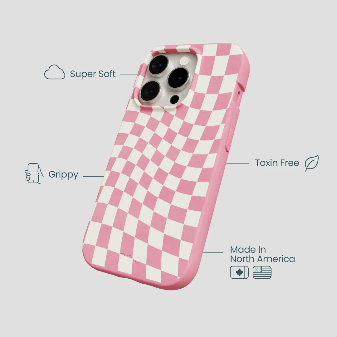 Bubblegum Pink Warped Checkers iPhone 14 Pro Case - Image 4