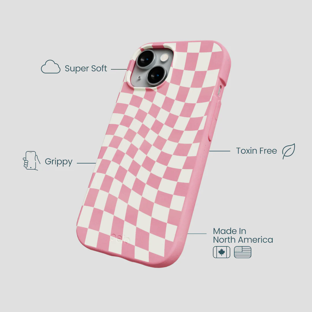 Bubblegum Pink Warped Checkers iPhone 15 Case - Image 4
