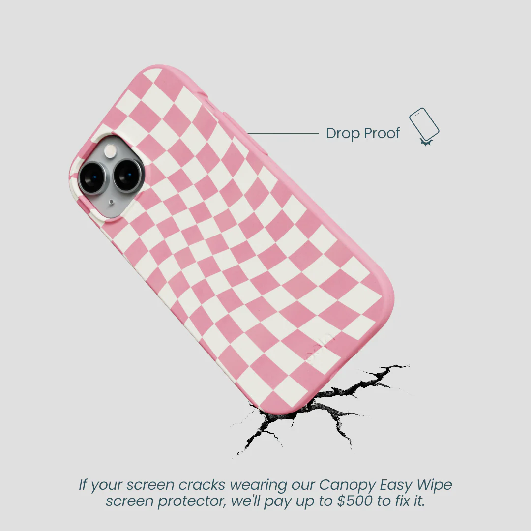 Bubblegum Pink Warped Checkers iPhone 15 Case - Image 5