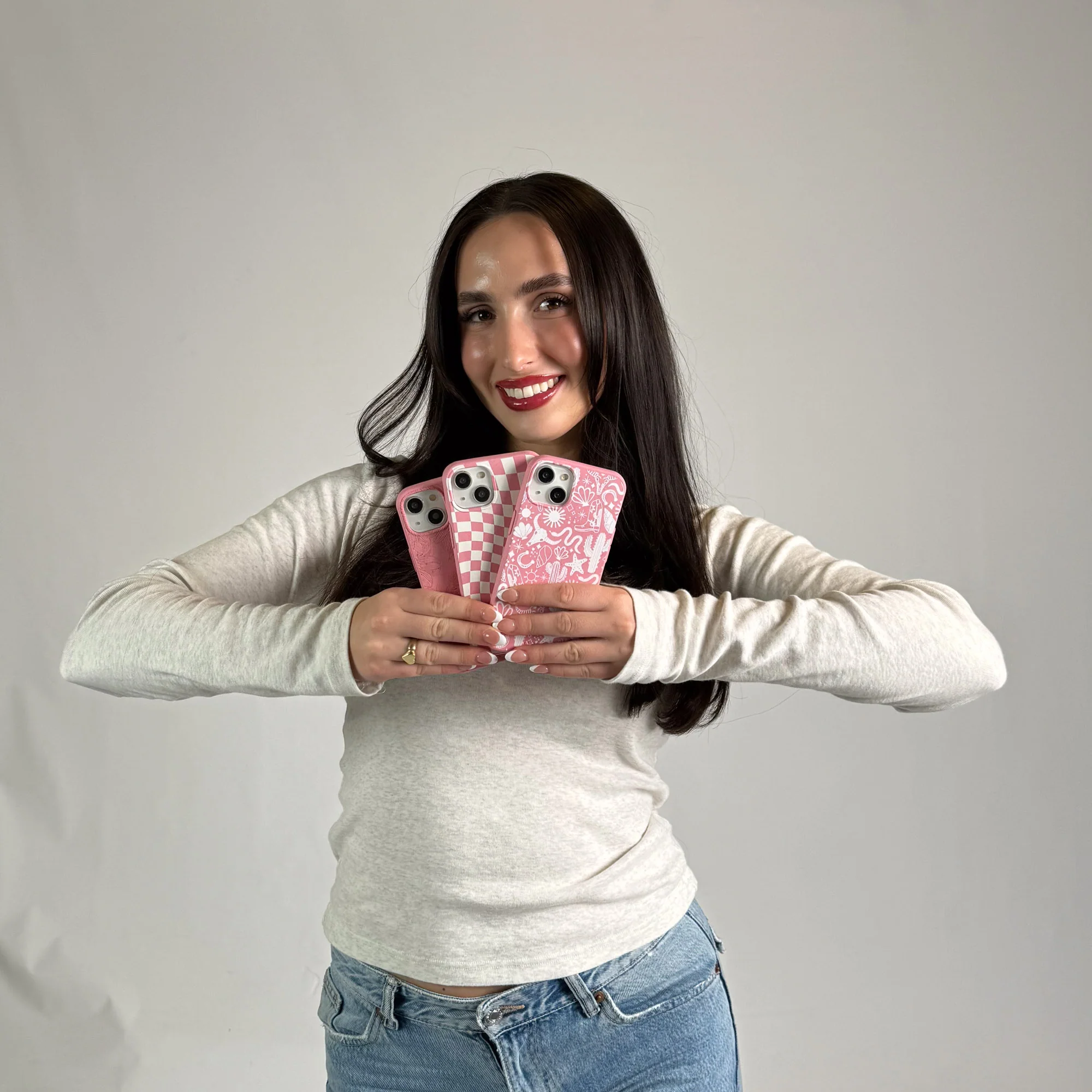 Bubblegum Pink Warped Checkers iPhone 15 Case - Image 9
