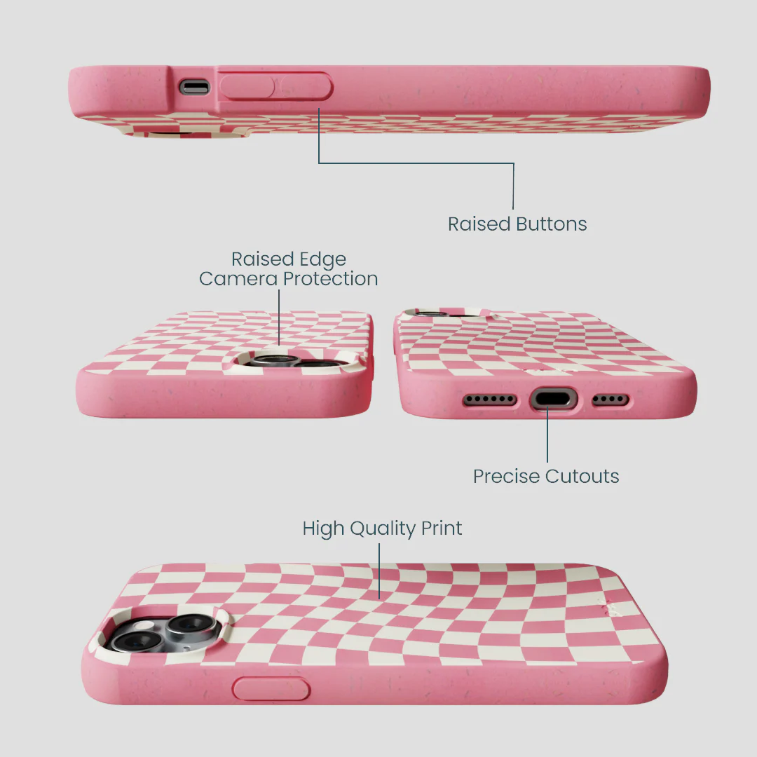 Bubblegum Pink Warped Checkers iPhone 15 Plus Case - Image 3