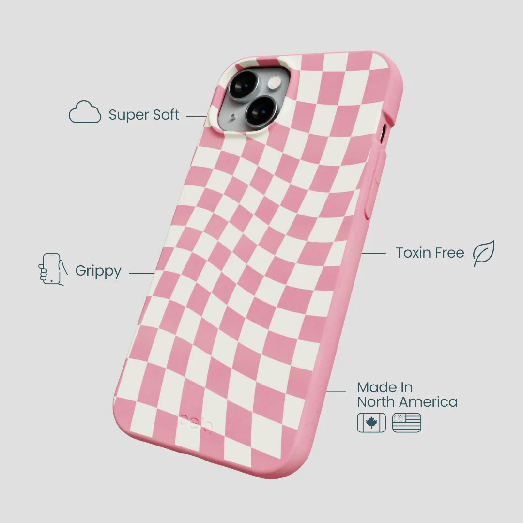 Bubblegum Pink Warped Checkers iPhone 15 Plus Case - Image 4