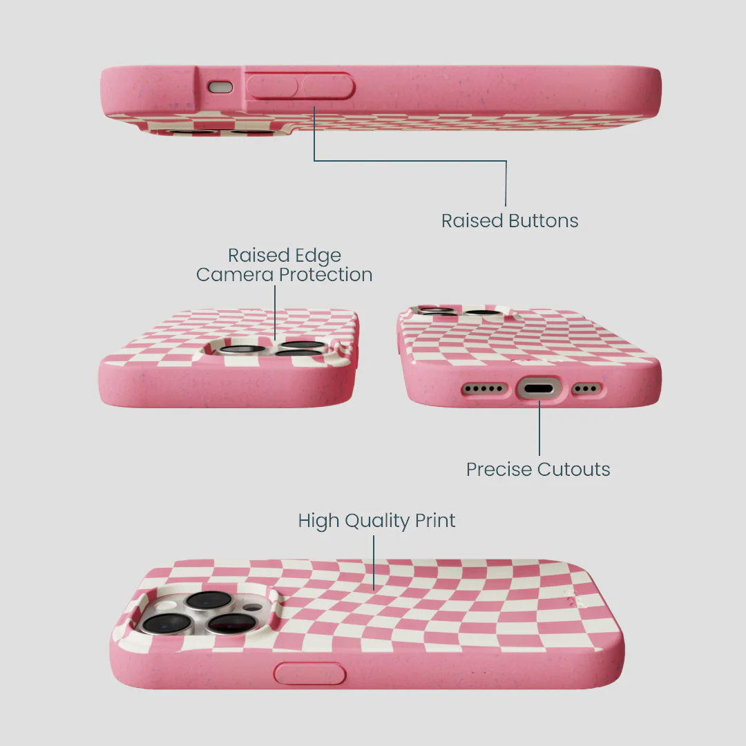 Bubblegum Pink Warped Checkers iPhone 15 Pro Case - Image 3