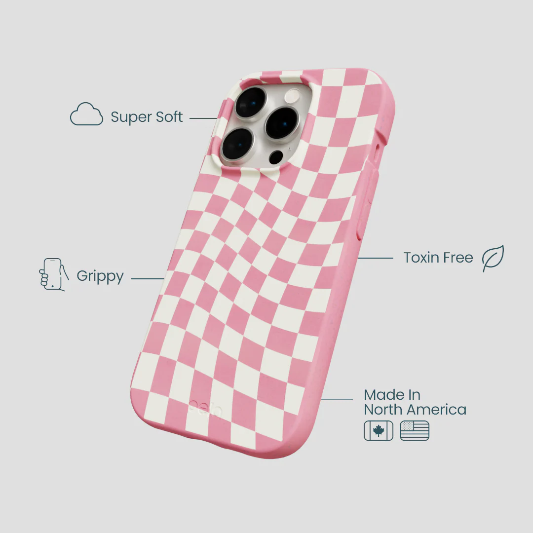 Bubblegum Pink Warped Checkers iPhone 15 Pro Case - Image 4