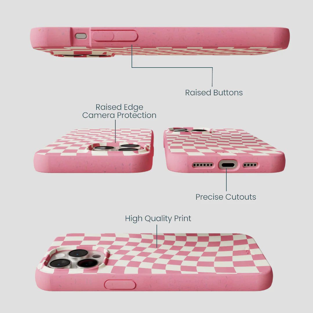 Bubblegum Pink Warped Checkers iPhone 15 Pro Max Case - Image 3