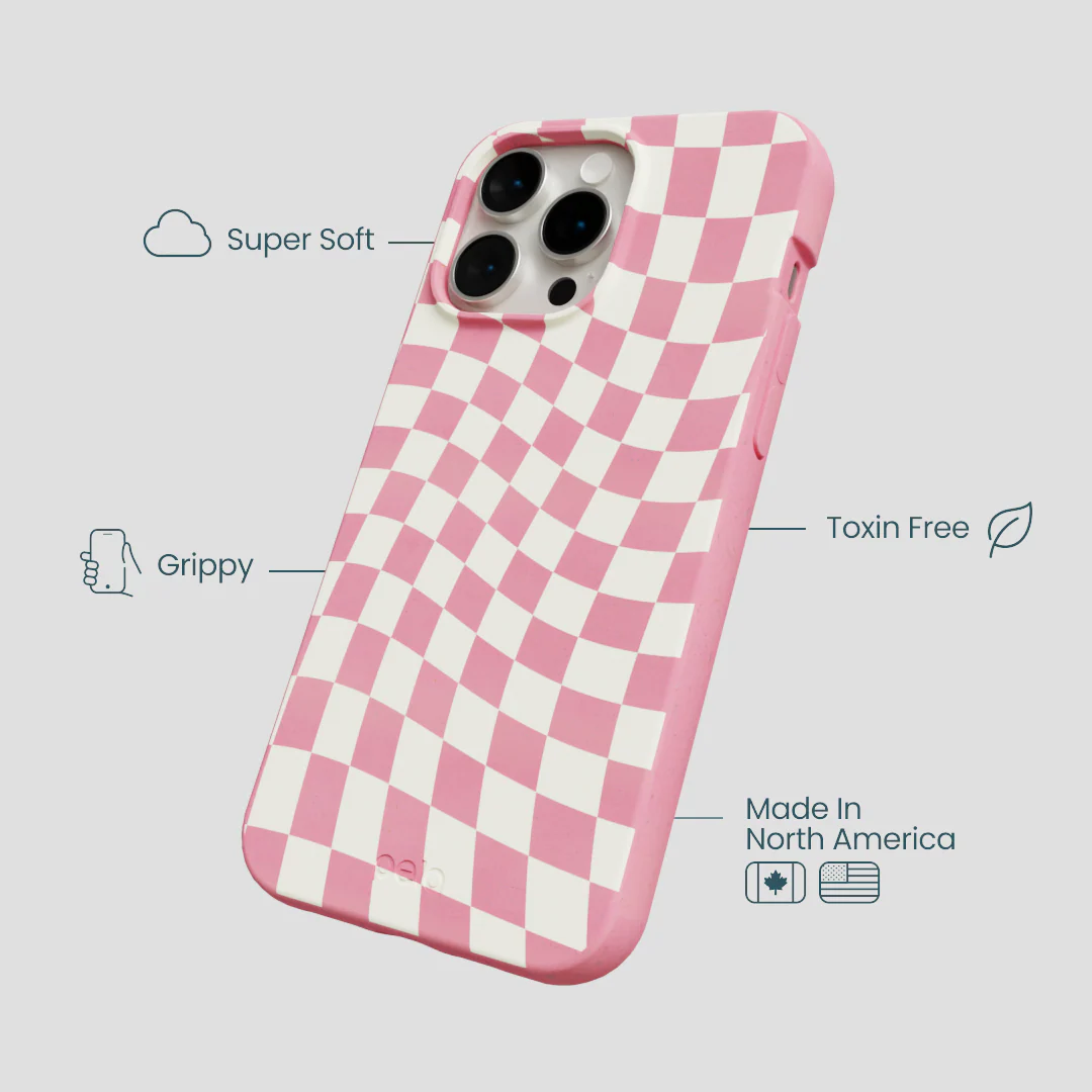 Bubblegum Pink Warped Checkers iPhone 15 Pro Max Case - Image 4
