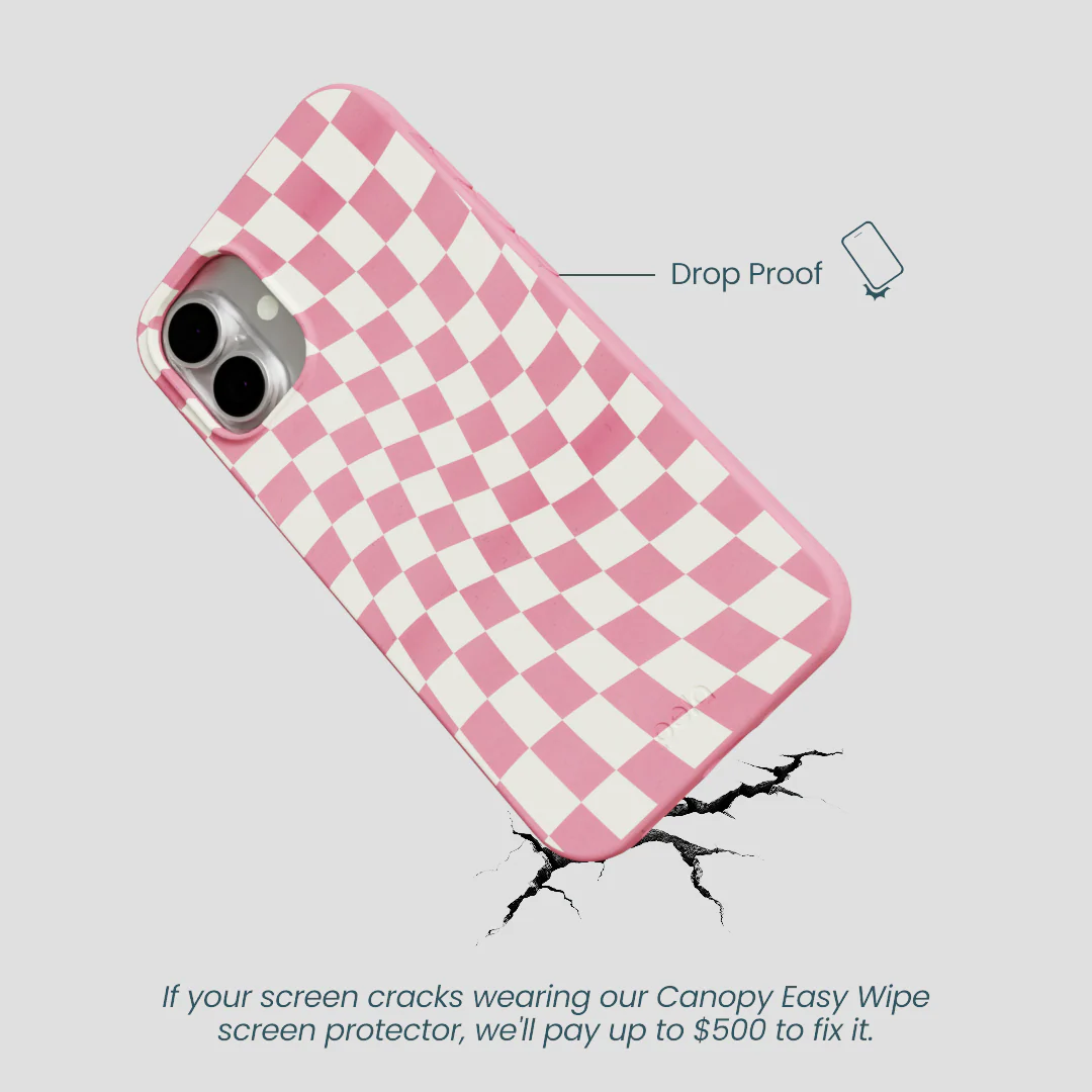 Bubblegum Pink Warped Checkers iPhone 16 Plus Case - Image 5