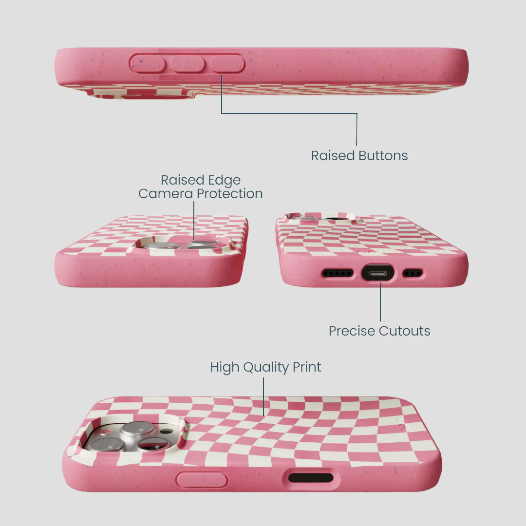 Bubblegum Pink Warped Checkers iPhone 16 Pro Case - Image 3
