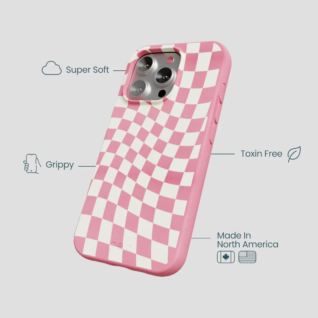 Bubblegum Pink Warped Checkers iPhone 16 Pro Case - Image 4