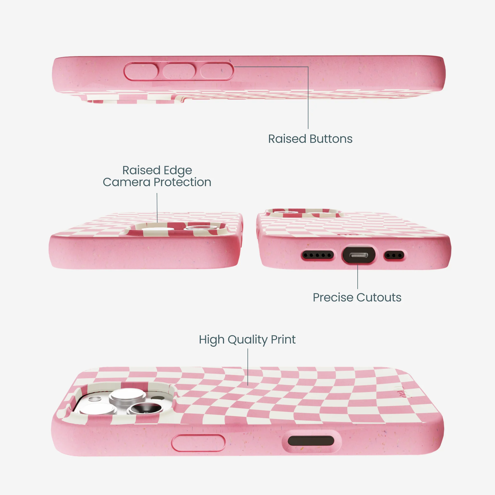 Bubblegum Pink Warped Checkers iPhone 16 Pro Max Case - Image 3