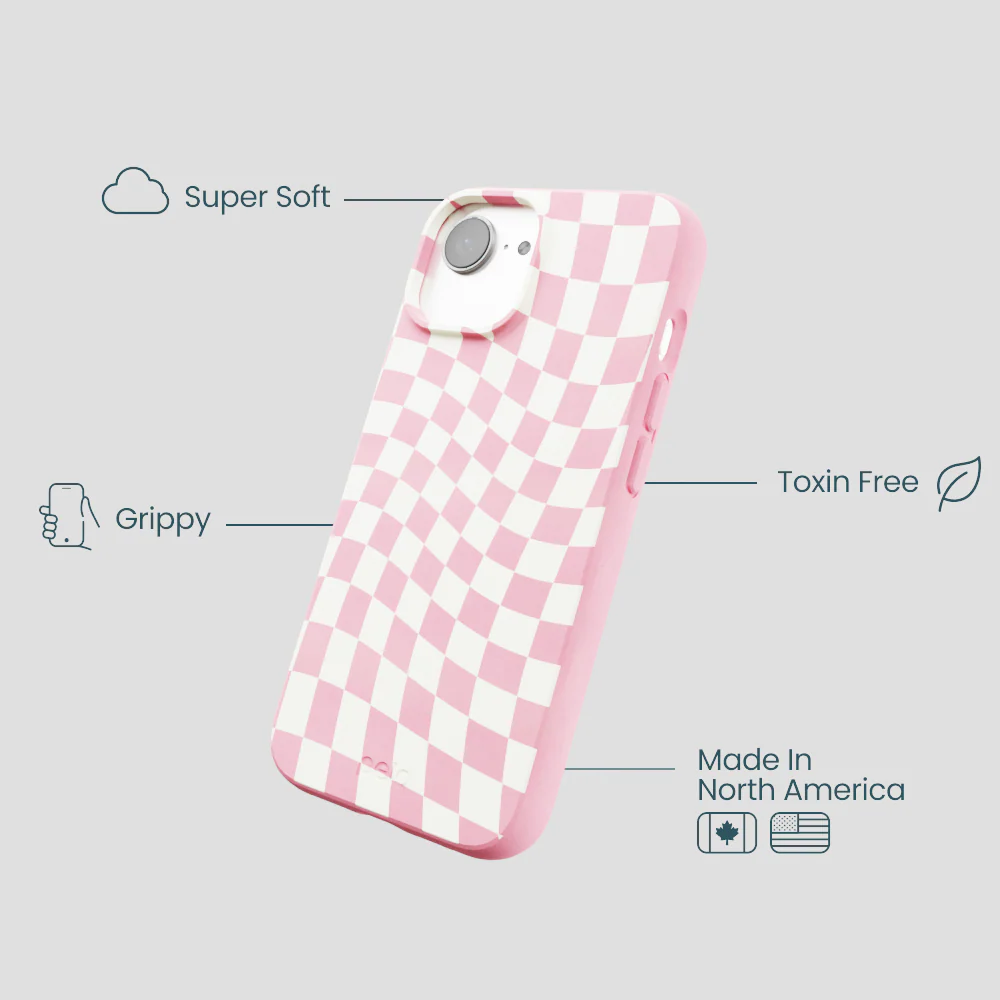 Bubblegum Pink Warped Checkers iPhone 16e/17e Case - Image 4