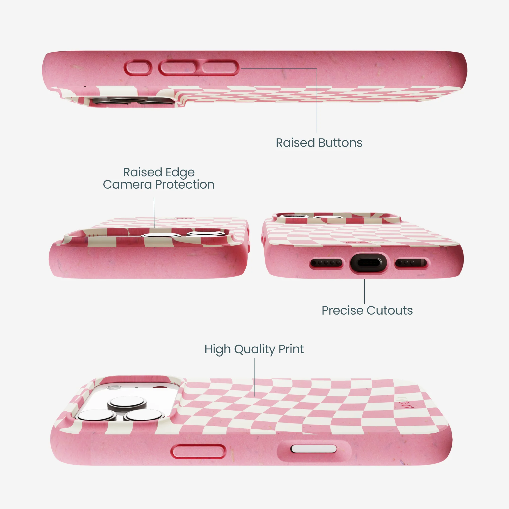Bubblegum Pink Warped Checkers iPhone 17 Pro Case - Image 3