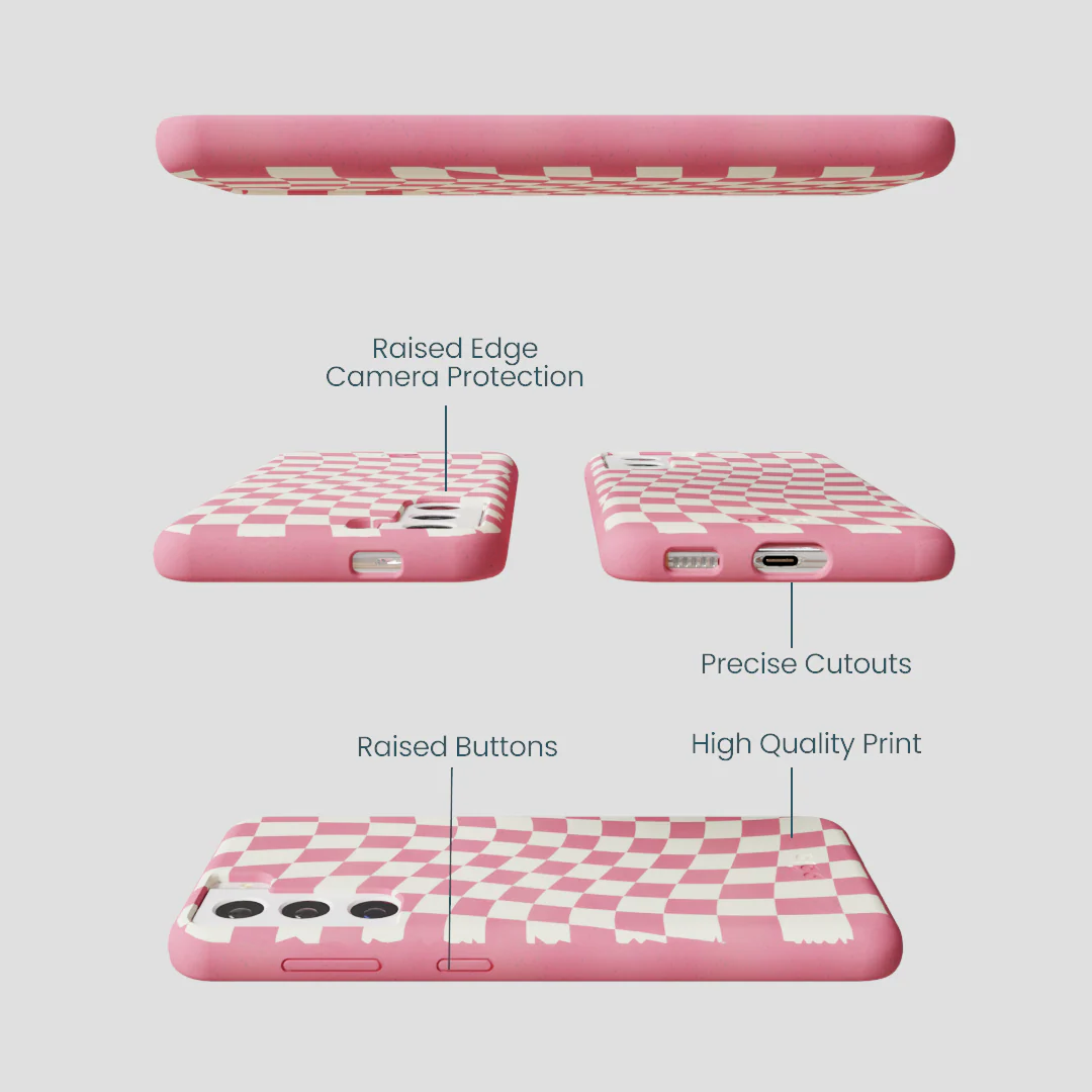 Bubblegum Pink Warped Checkers Samsung Galaxy S21 Case - Image 2