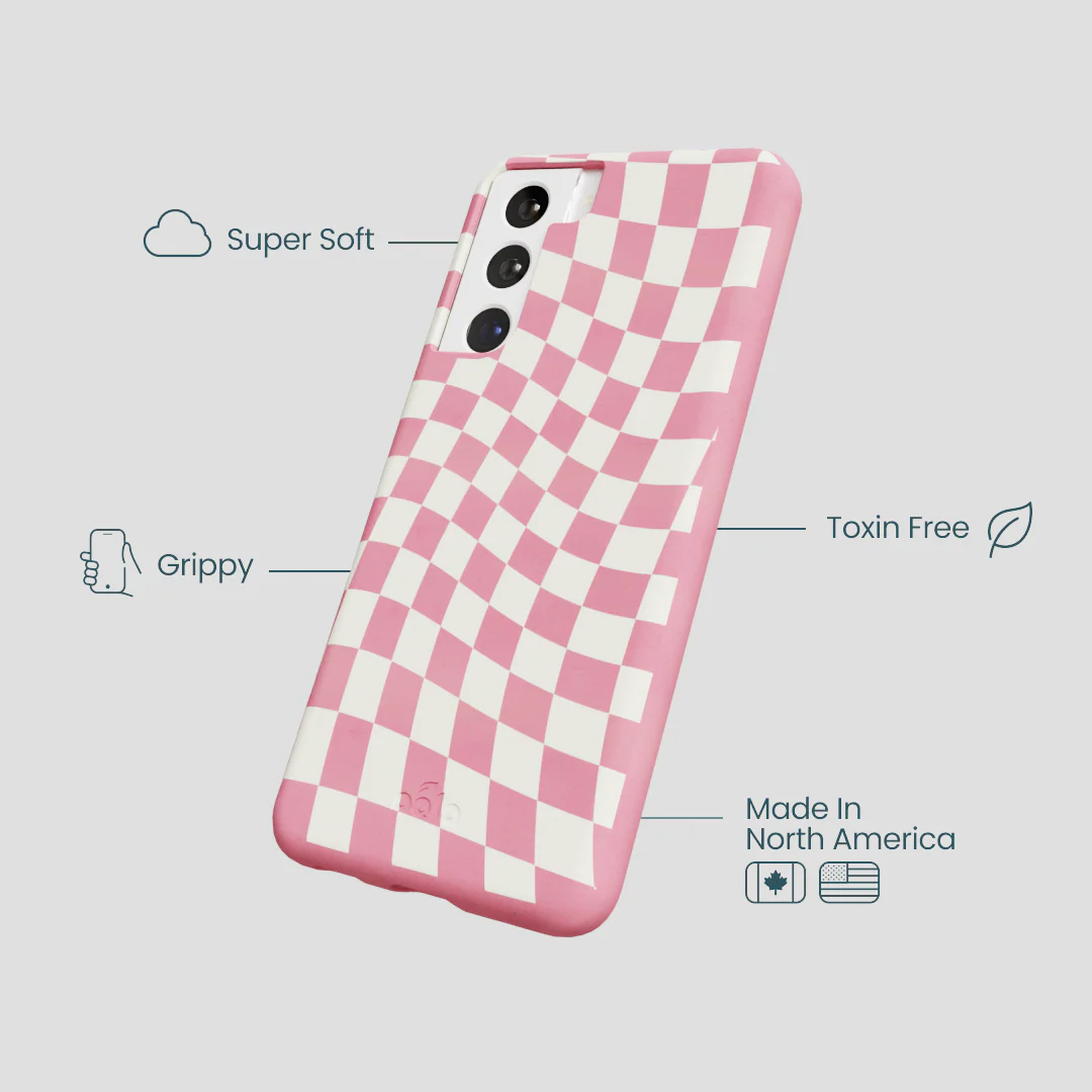 Bubblegum Pink Warped Checkers Samsung Galaxy S22 Case - Image 3