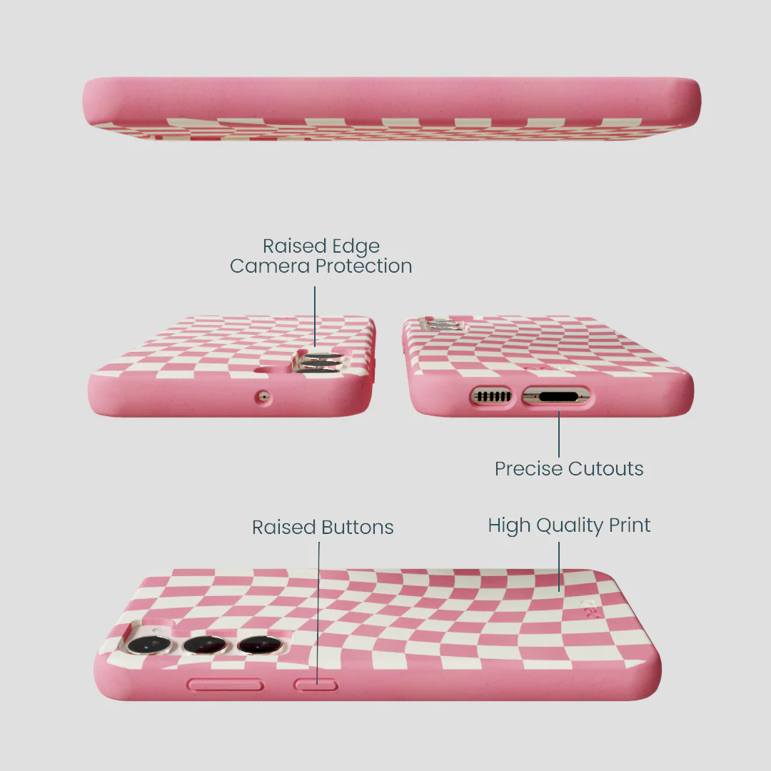 Bubblegum Pink Warped Checkers Samsung Galaxy S23+(Plus) Case - Image 2
