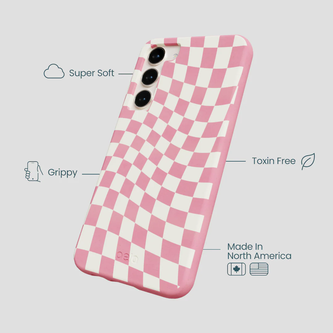 Bubblegum Pink Warped Checkers Samsung Galaxy S23+(Plus) Case - Image 3