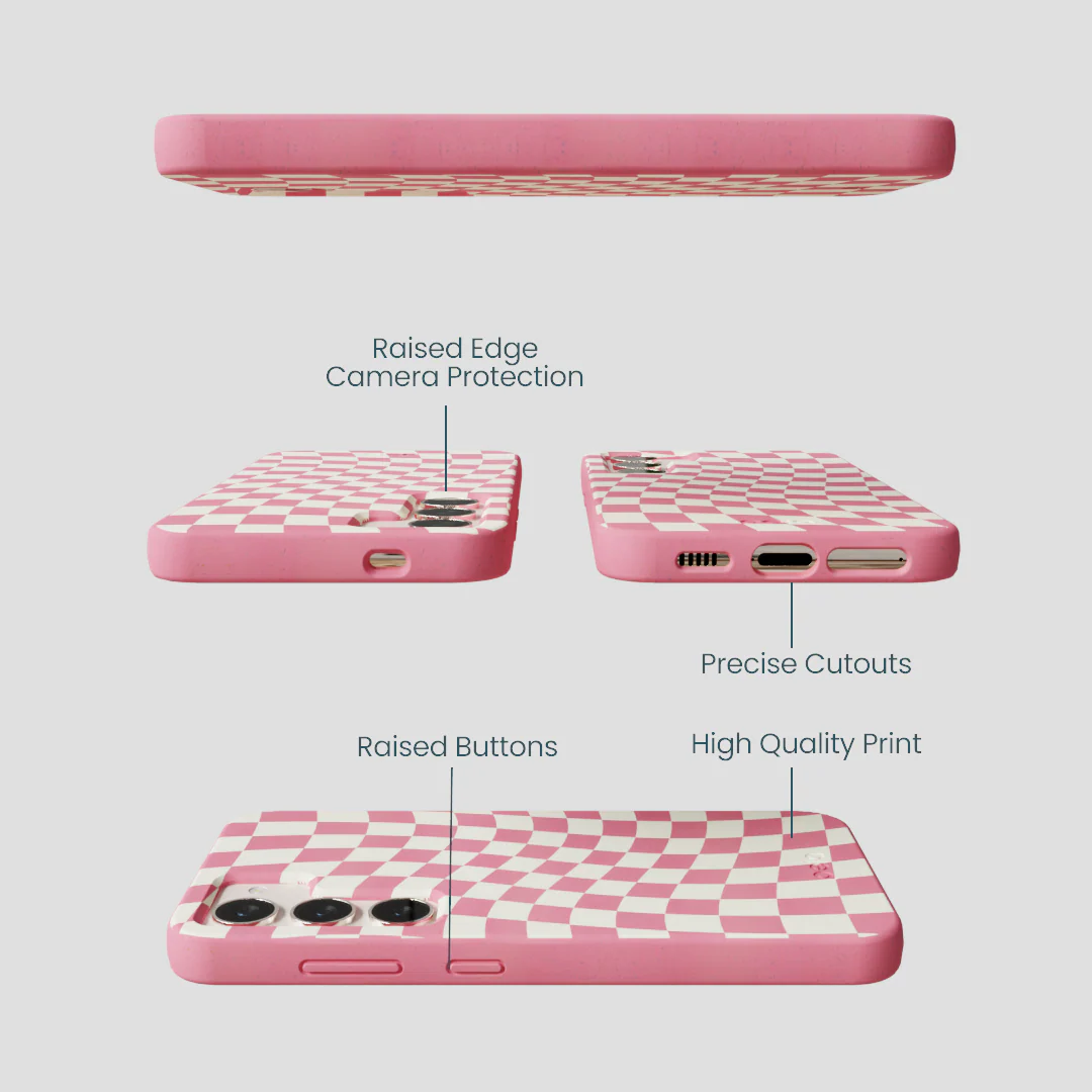 Bubblegum Pink Warped Checkers Samsung Galaxy S24 Case - Image 3
