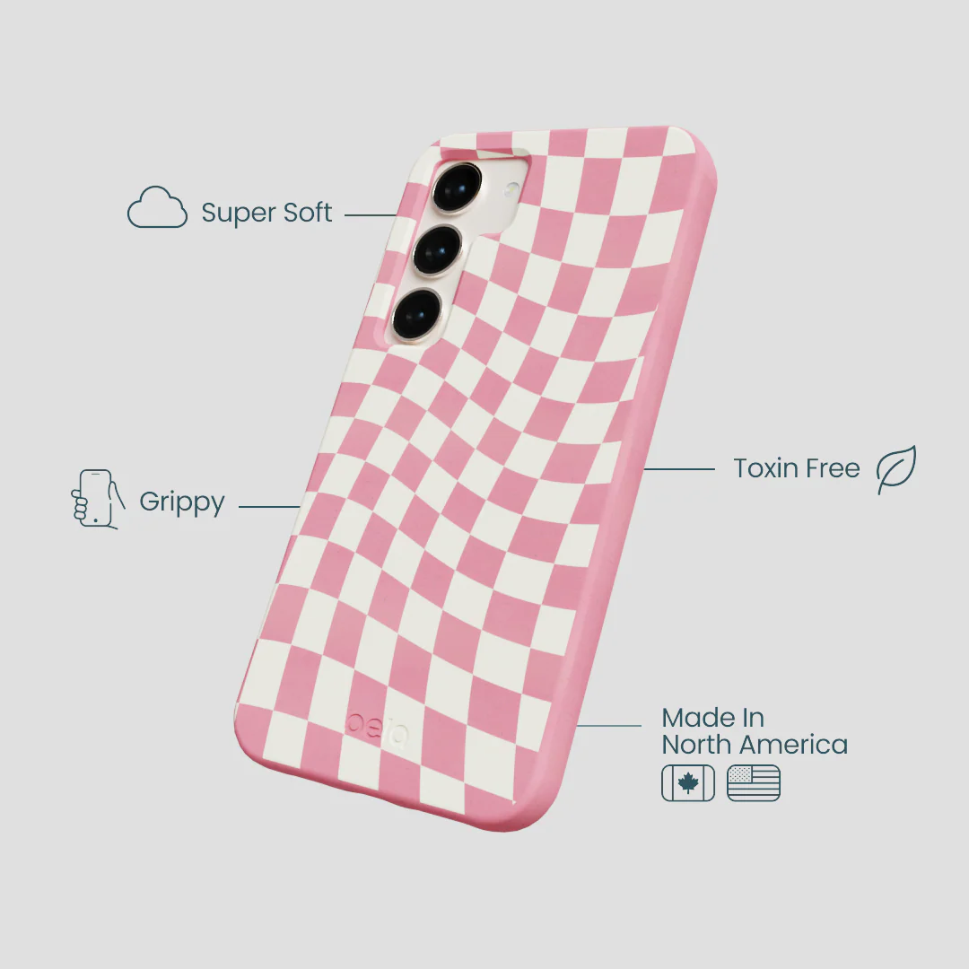 Bubblegum Pink Warped Checkers Samsung Galaxy S24 Case - Image 4