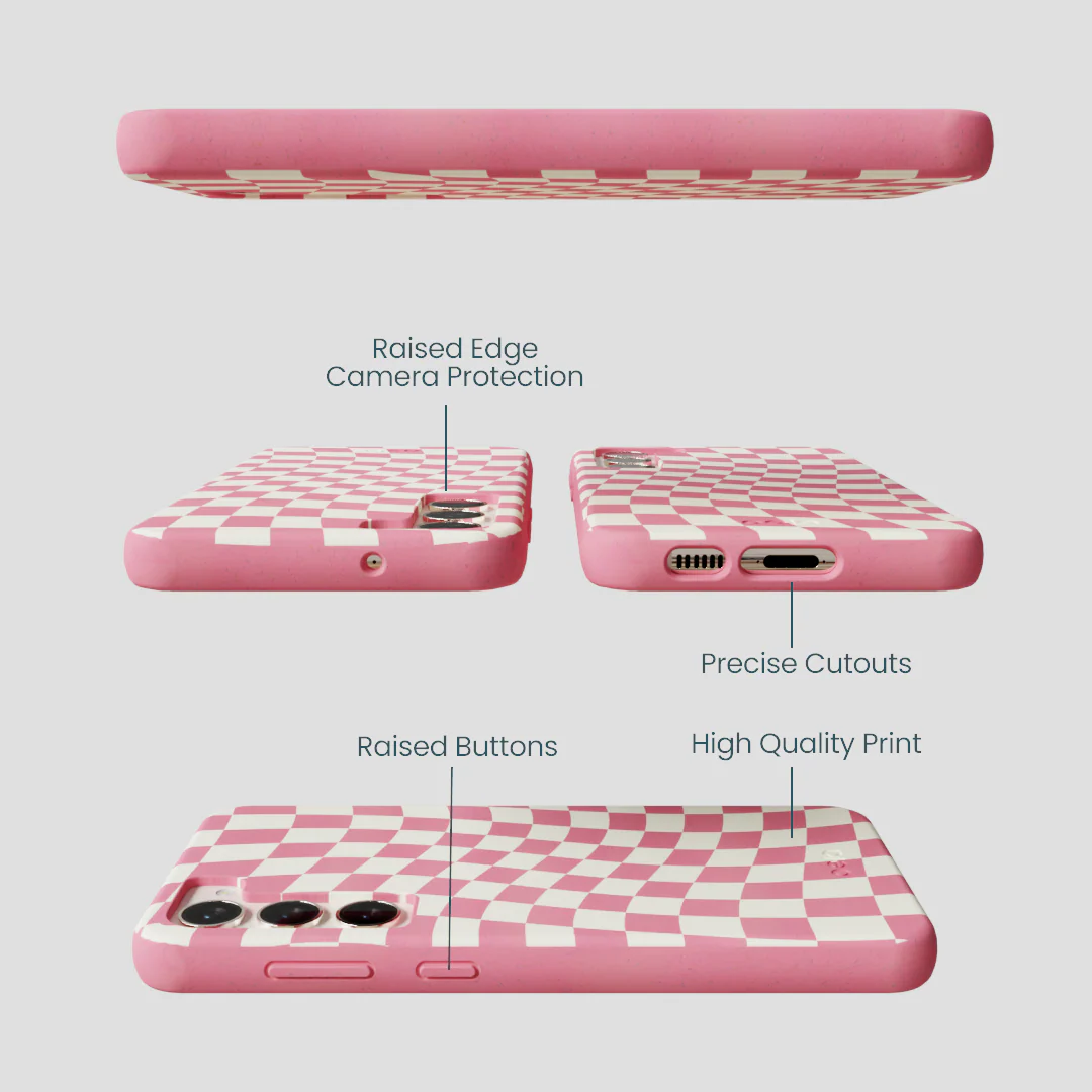 Bubblegum Pink Warped Checkers Samsung Galaxy S24+(Plus) Case - Image 2