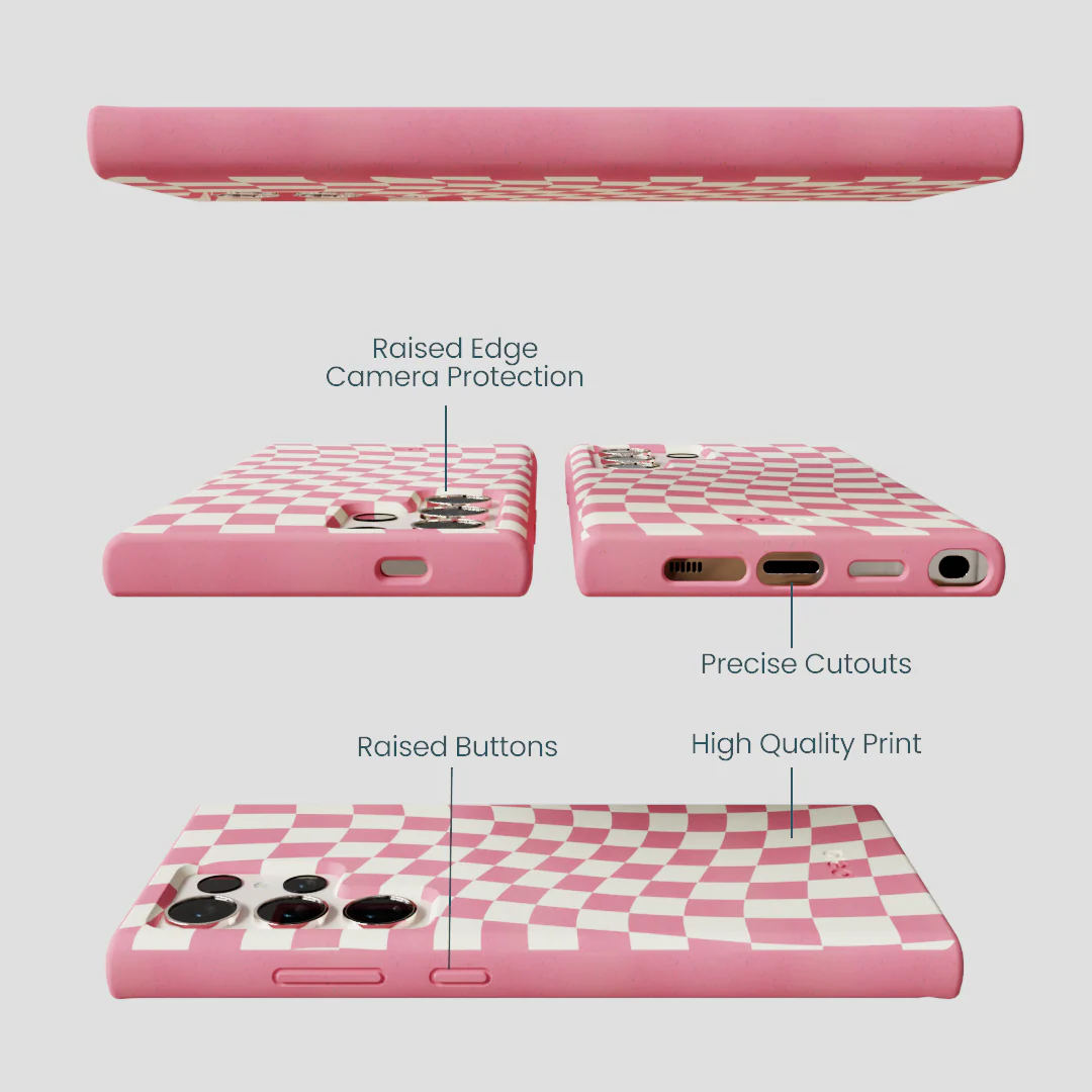 Bubblegum Pink Warped Checkers Samsung Galaxy S24 Ultra Case - Image 2