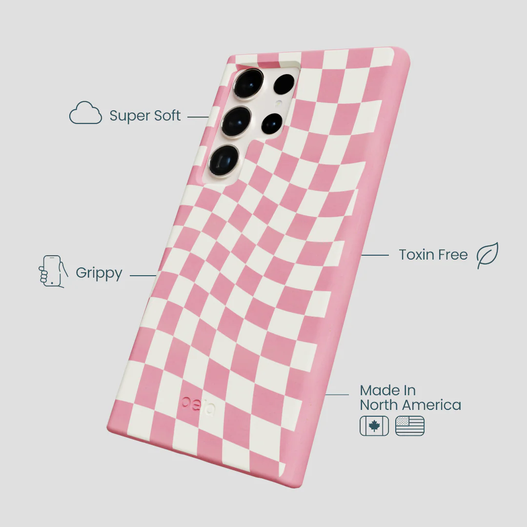 Bubblegum Pink Warped Checkers Samsung Galaxy S24 Ultra Case - Image 3