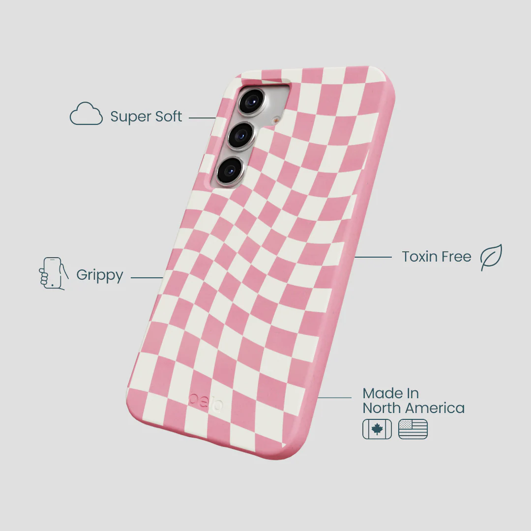 Bubblegum Pink Warped Checkers Samsung Galaxy S25 Case - Image 3