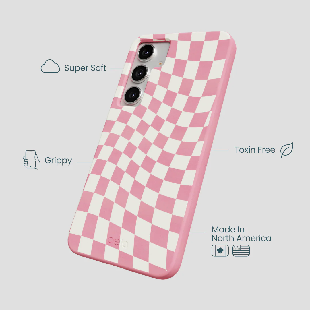 Bubblegum Pink Warped Checkers Samsung Galaxy S25+(Plus) Case - Image 3