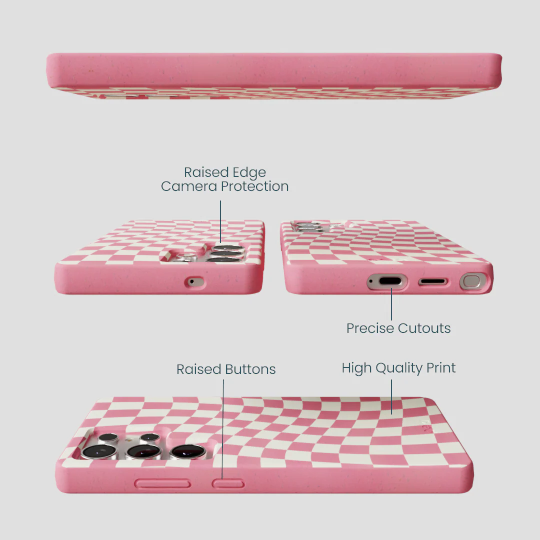 Bubblegum Pink Warped Checkers Samsung Galaxy S25 Ultra Case - Image 2
