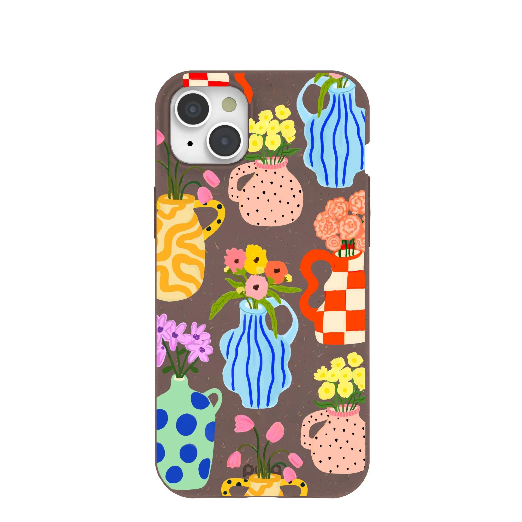 Chocolate Brown Bloom Ceramics iPhone 15 Plus Case