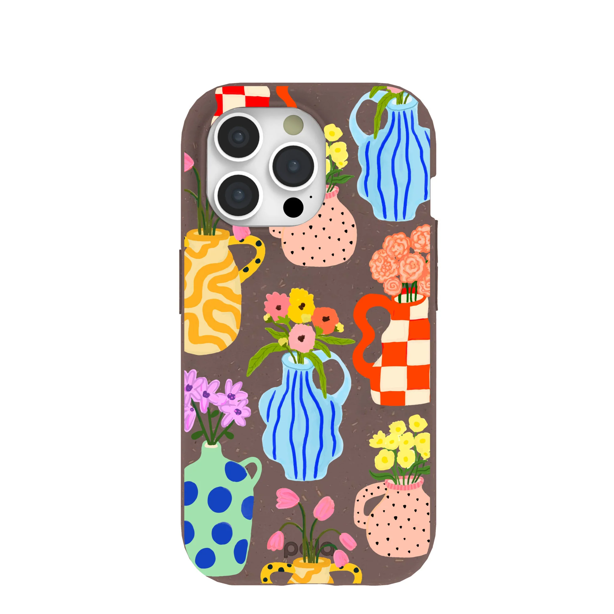 Chocolate Brown Bloom Ceramics iPhone 15 Pro Case