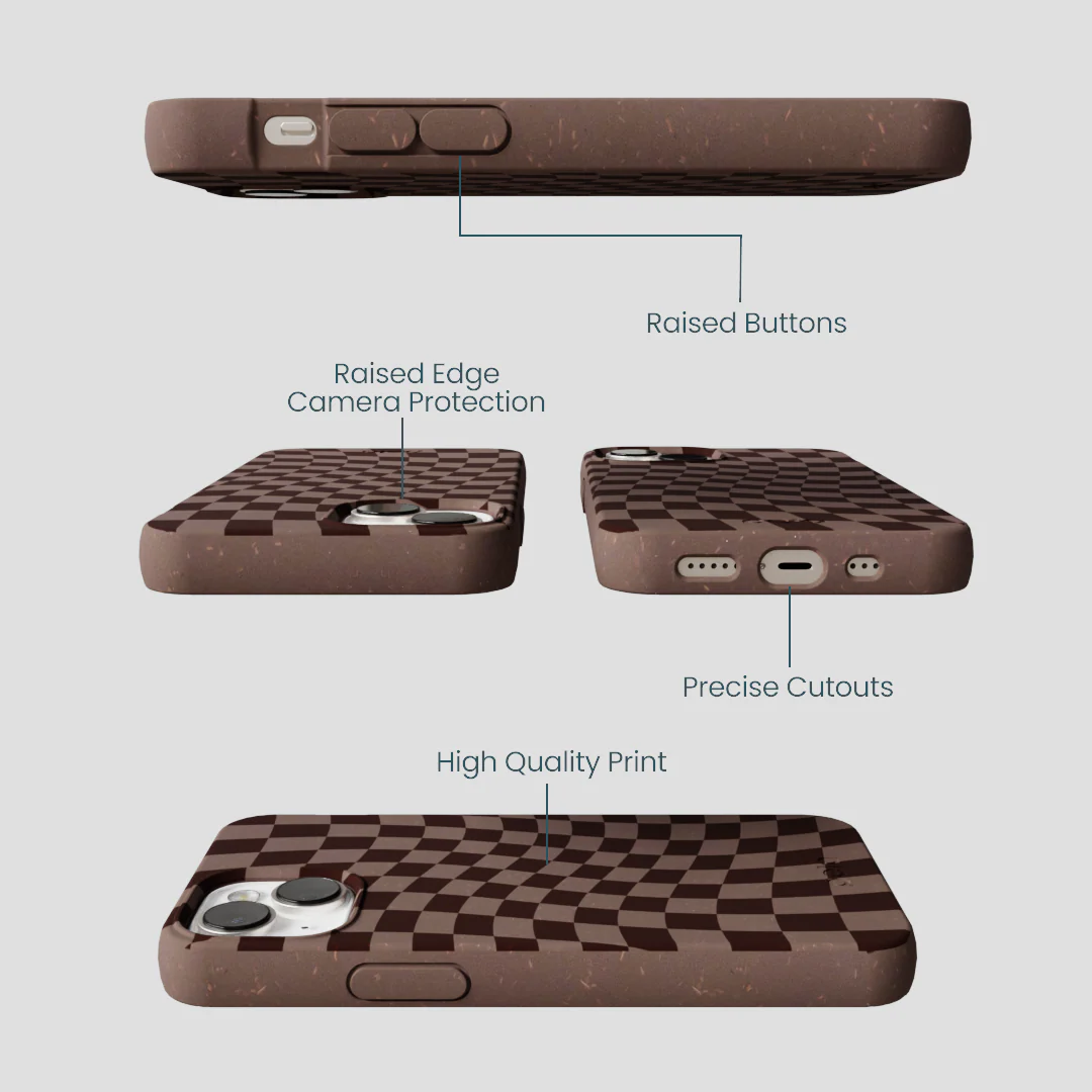 Chocolate Brown Cafe Check iPhone 13 Case - Image 3