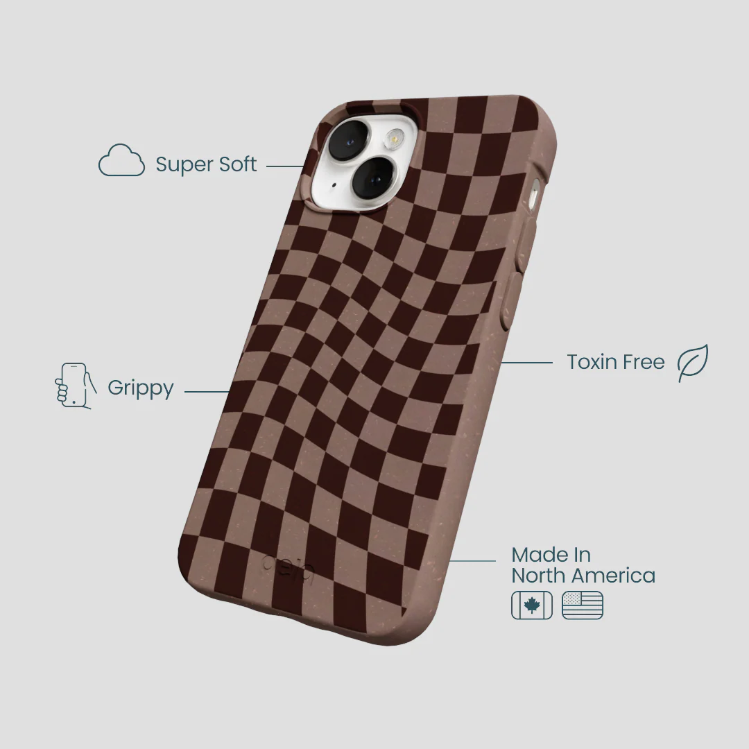 Chocolate Brown Cafe Check iPhone 13 Case - Image 4