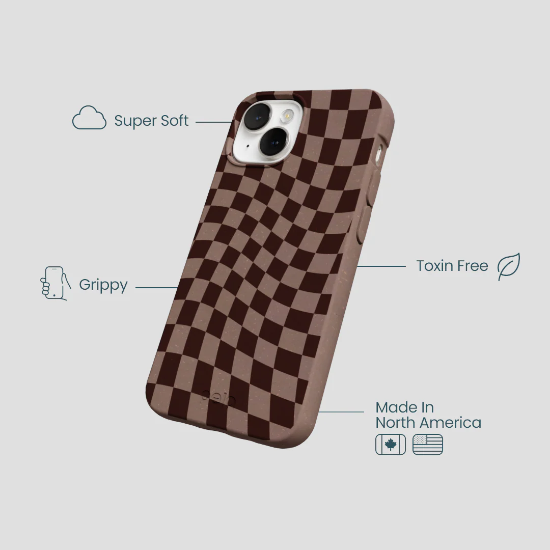 Chocolate Brown Cafe Check iPhone 13 Mini Case - Image 4