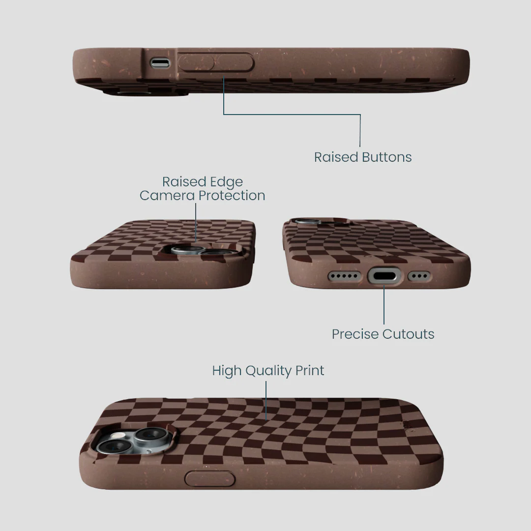 Chocolate Brown Cafe Check iPhone 14 Case - Image 3