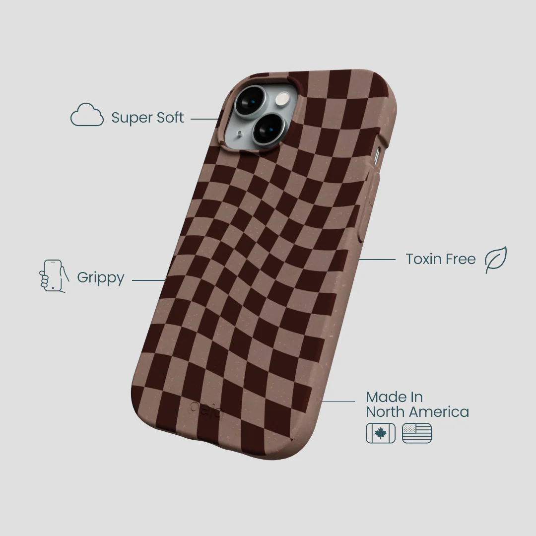 Chocolate Brown Cafe Check iPhone 14 Case - Image 4