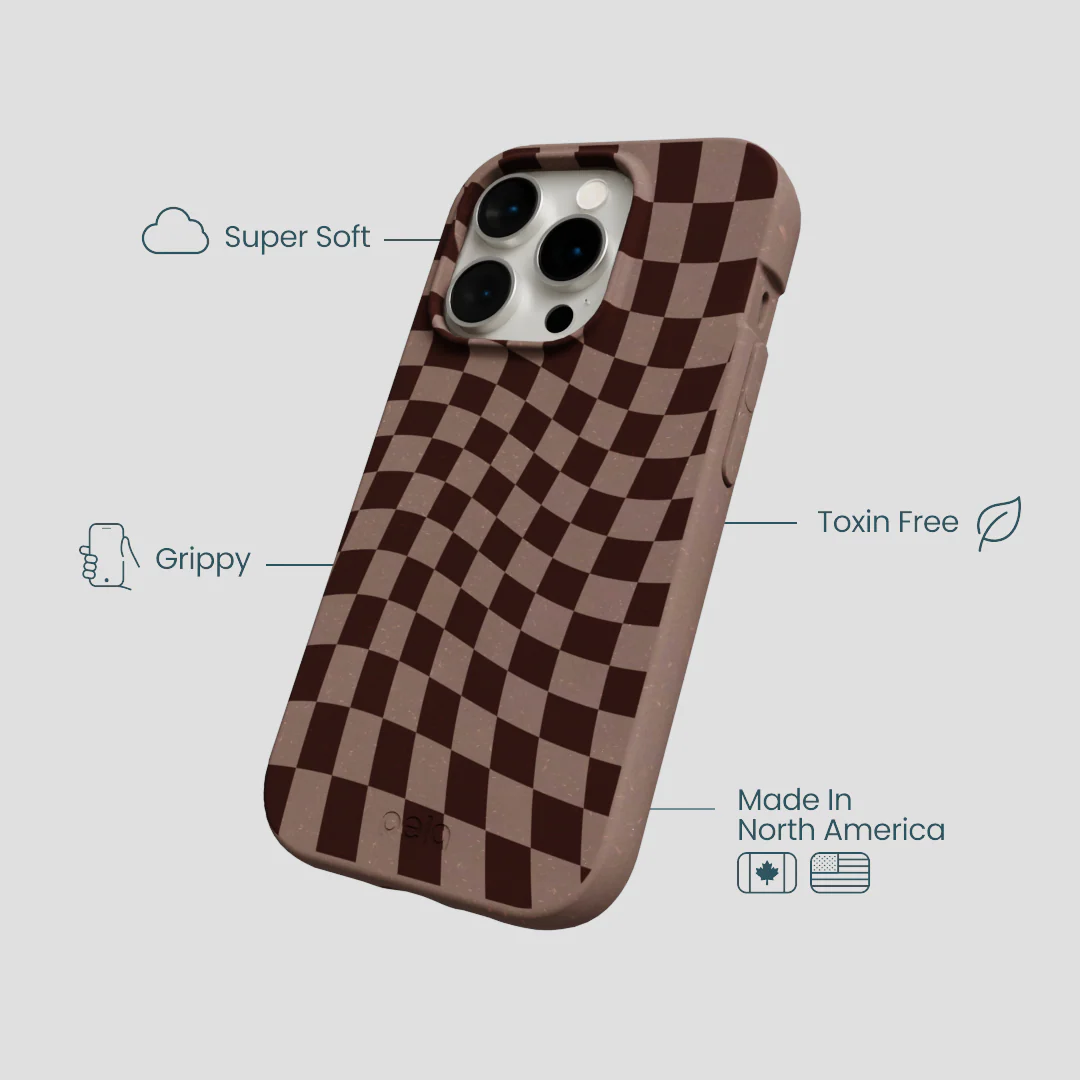 Chocolate Brown Cafe Check iPhone 14 Pro Case - Image 4