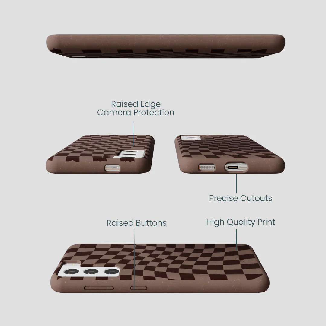 Chocolate Brown Cafe Check Samsung Galaxy S22 Case - Image 3