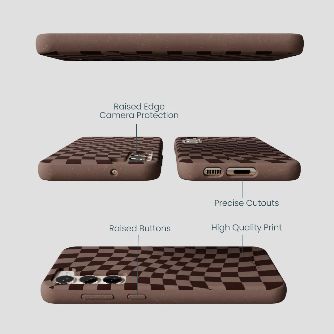 Chocolate Brown Cafe Check Samsung Galaxy S23+(Plus) Case - Image 3