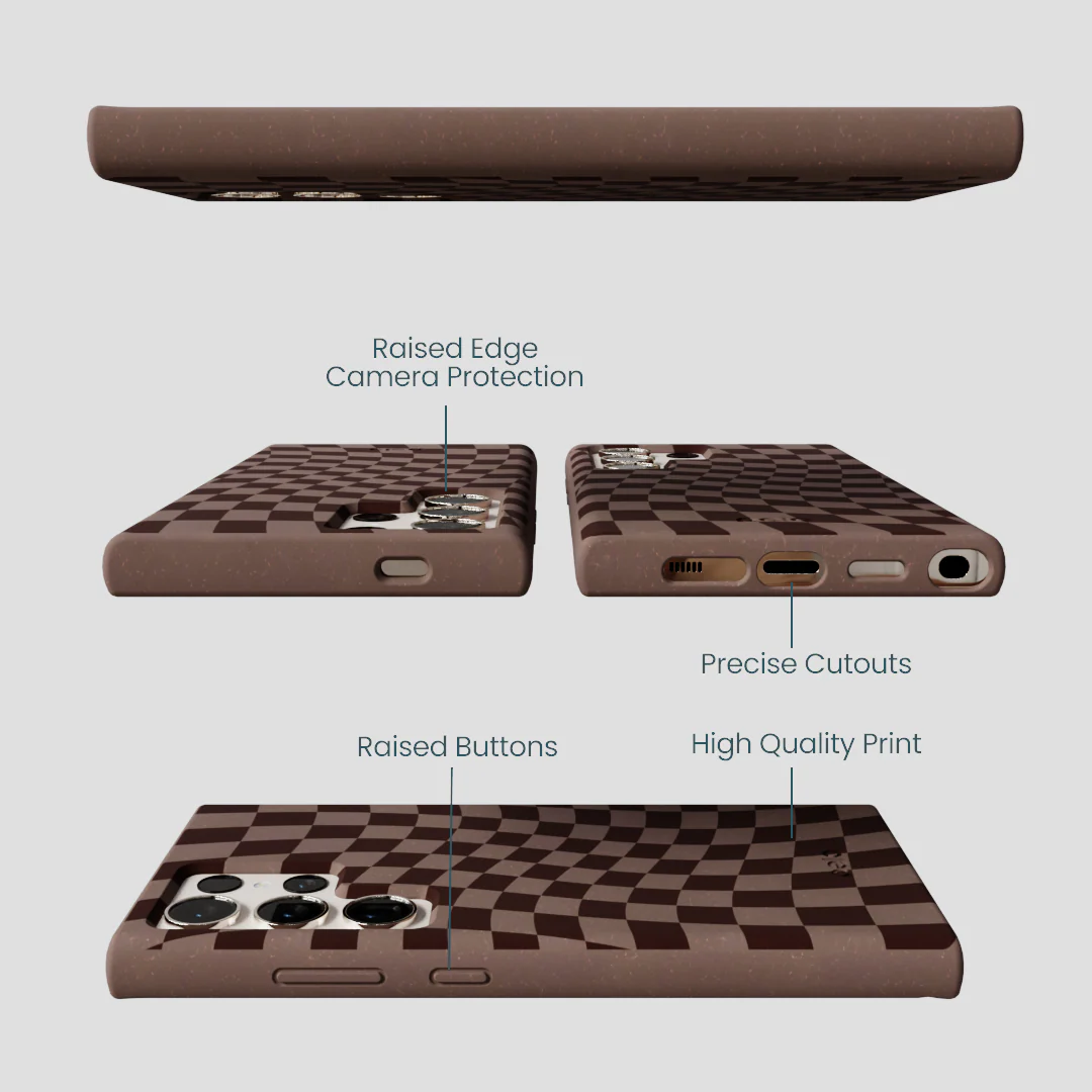 Chocolate Brown Cafe Check Samsung Galaxy S24 Ultra Case - Image 3