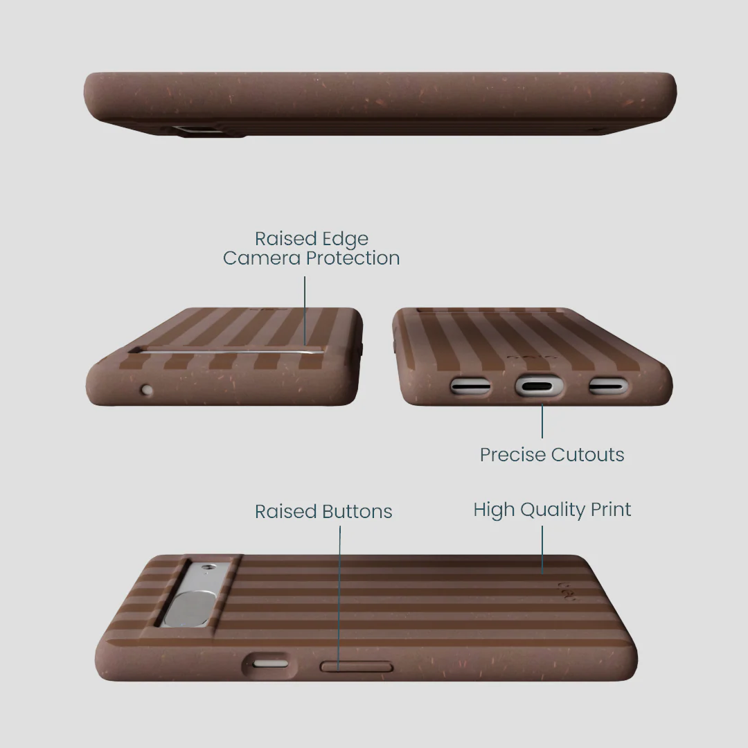 Chocolate Brown Cocoa Stripes Google Pixel 7a Case - Image 3