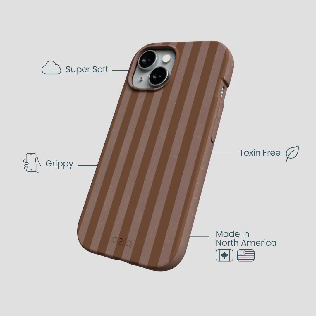Chocolate Brown Cocoa Stripes iPhone 14 Case - Image 4