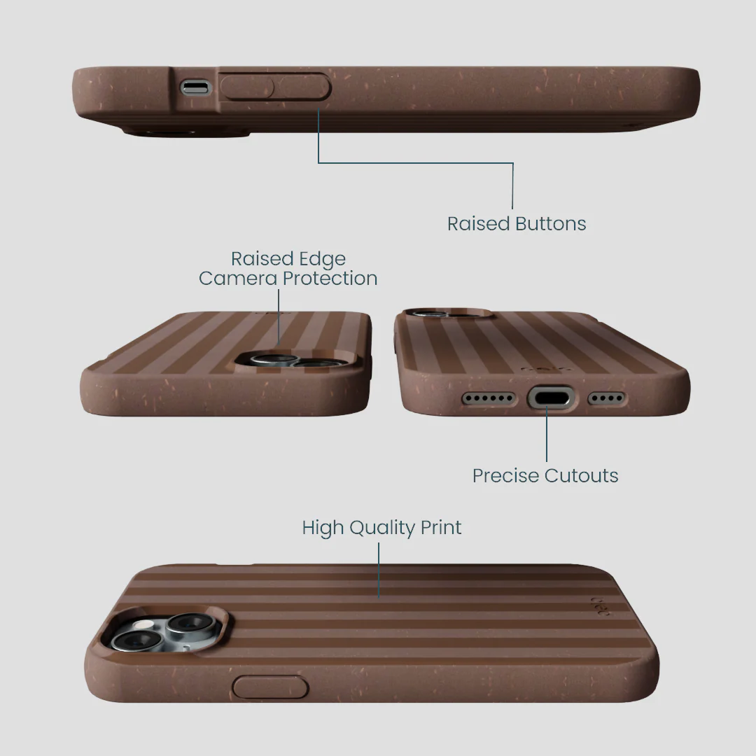 Chocolate Brown Cocoa Stripes iPhone 14 Plus Case - Image 3