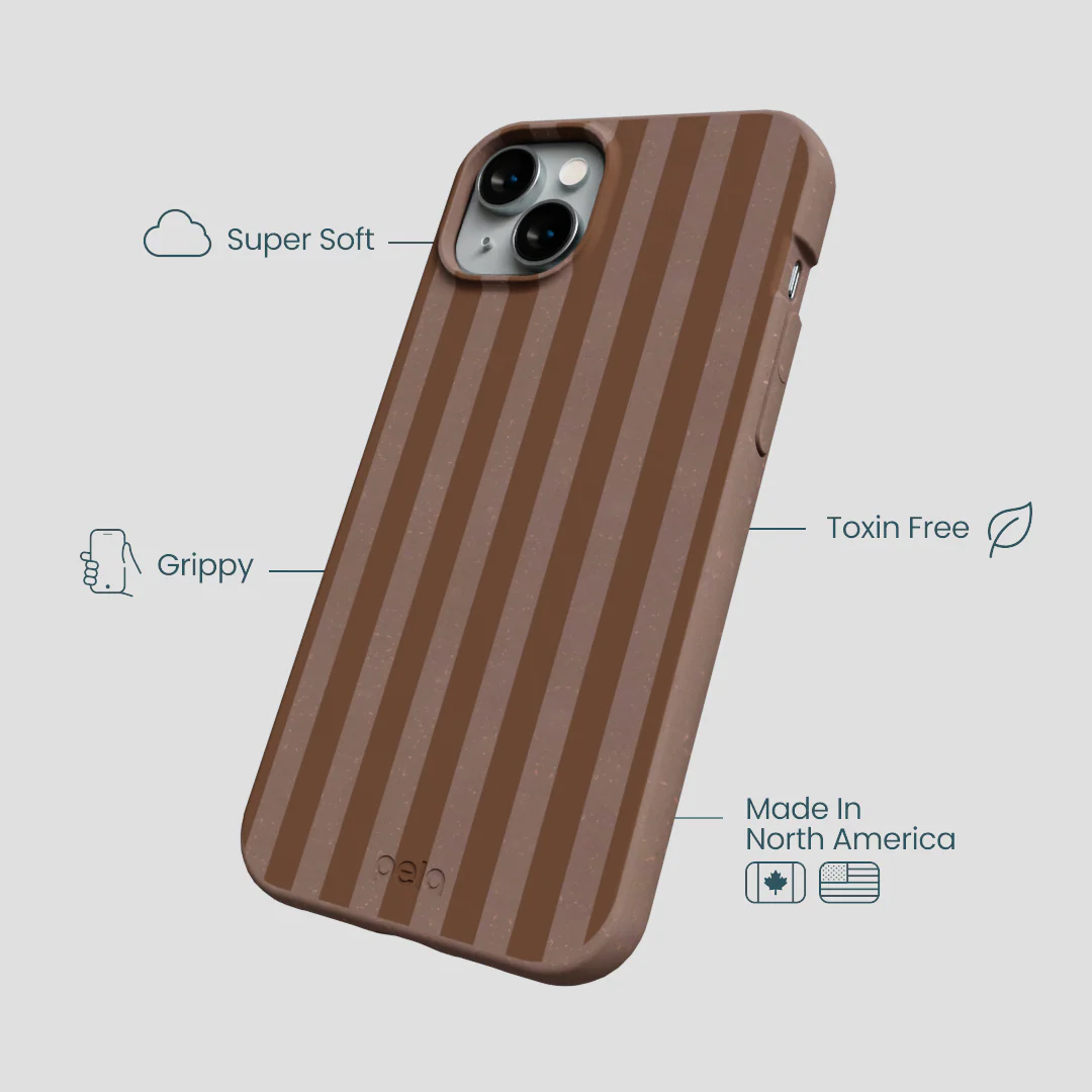 Chocolate Brown Cocoa Stripes iPhone 14 Plus Case - Image 4