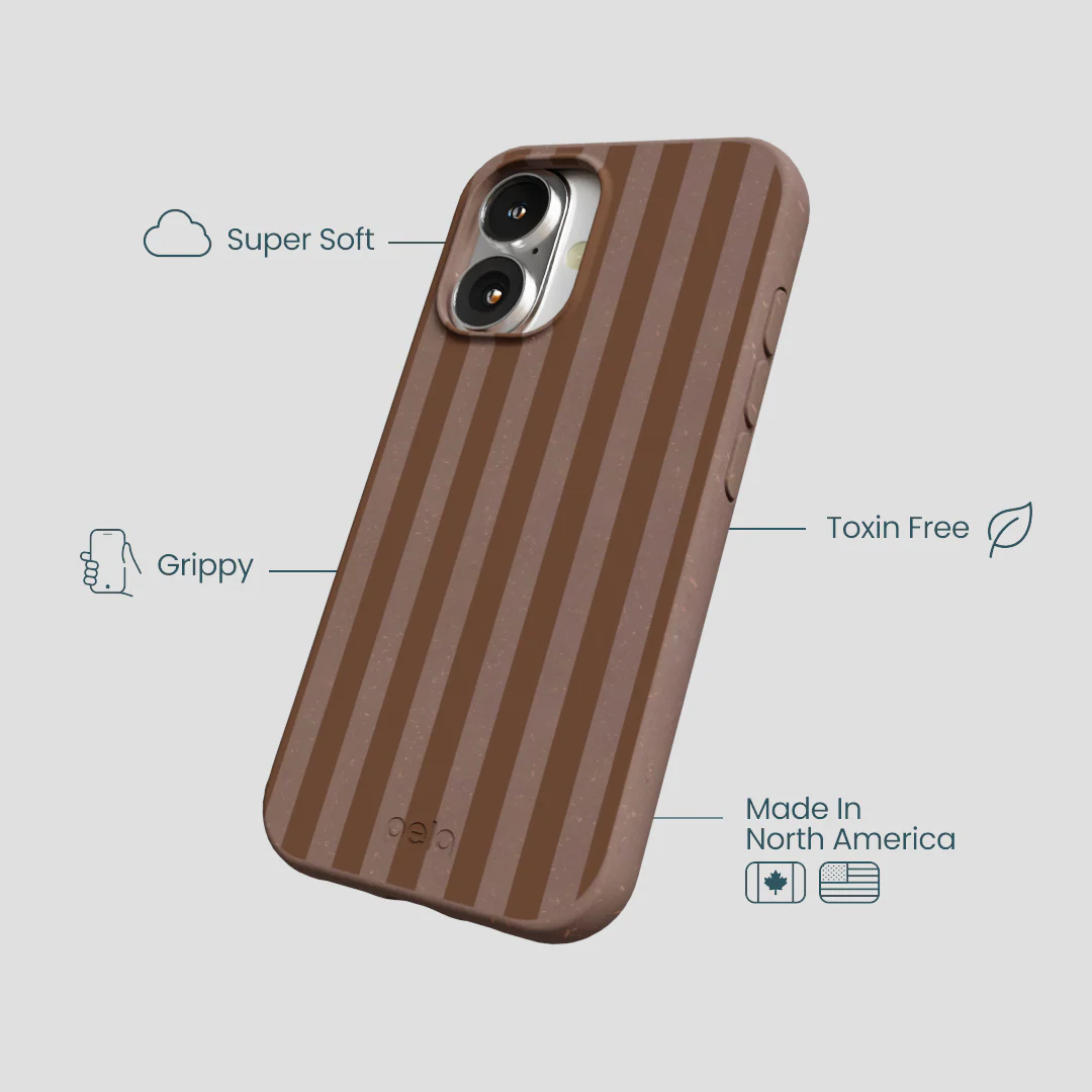 Chocolate Brown Cocoa Stripes iPhone 16 Case - Image 4