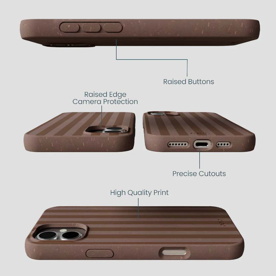 Chocolate Brown Cocoa Stripes iPhone 16 Plus Case - Image 3