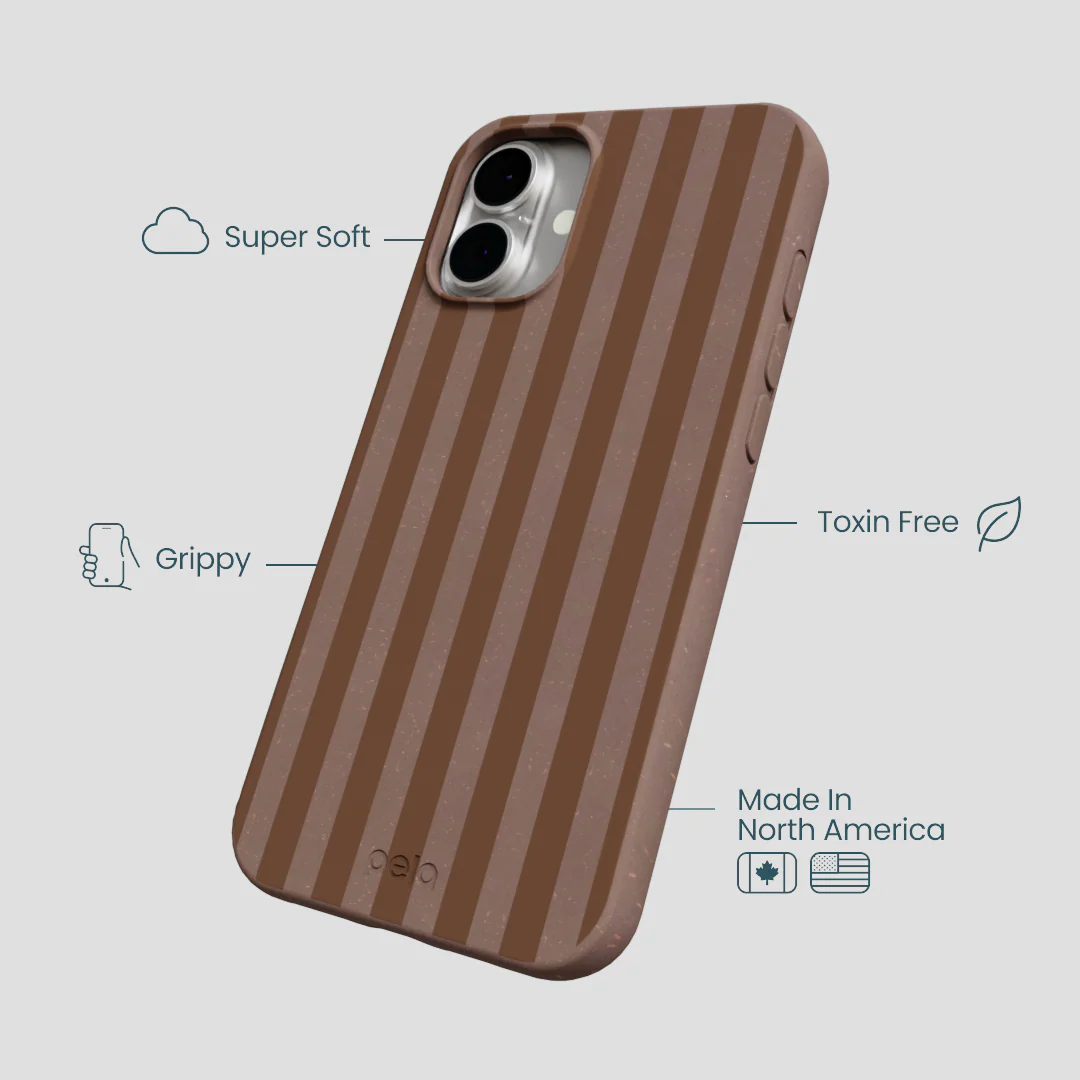 Chocolate Brown Cocoa Stripes iPhone 16 Plus Case - Image 4