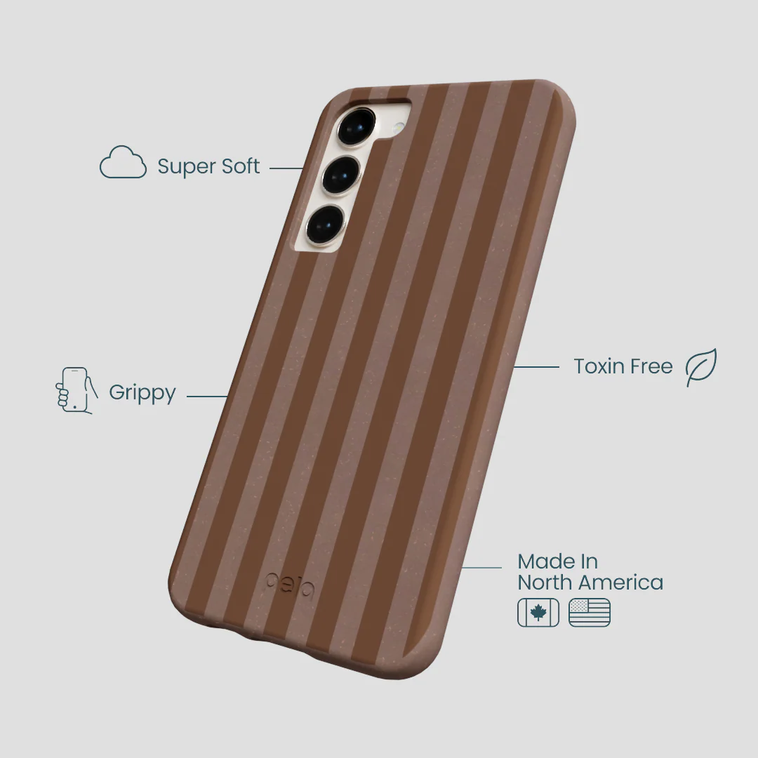 Chocolate Brown Cocoa Stripes Samsung Galaxy S23+(Plus) Case - Image 4
