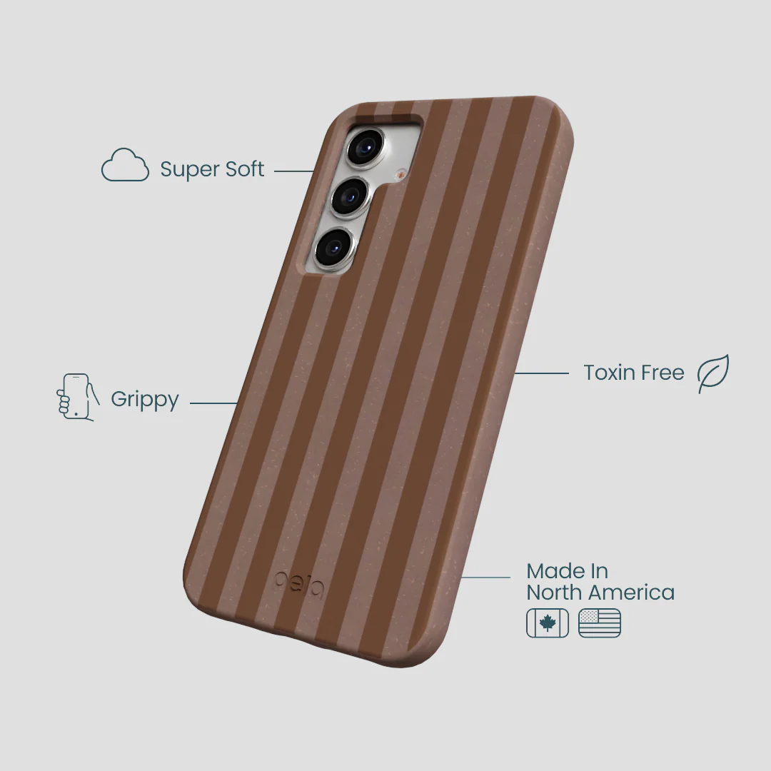 Chocolate Brown Cocoa Stripes Samsung Galaxy S25 Case - Image 4