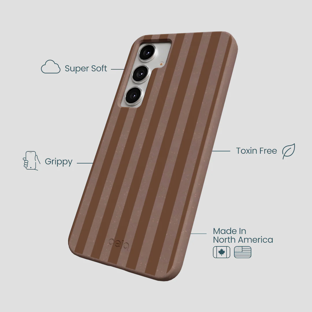 Chocolate Brown Cocoa Stripes Samsung Galaxy S25+(Plus) Case - Image 4